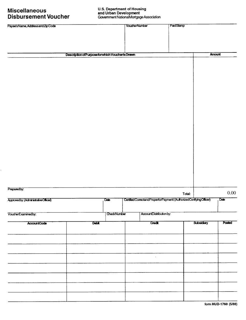 Form HUD-1760 Miscellaneous Disbursement Voucher, Page 1