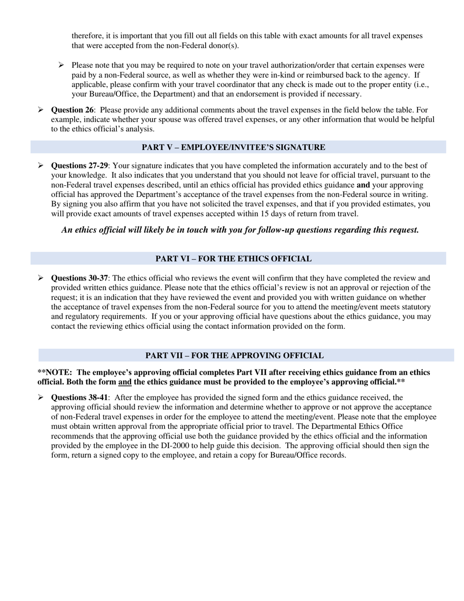 Instructions for Form DI-2000 Authorization for Acceptance of Travel Expenses From Non-federal Sources, Page 3