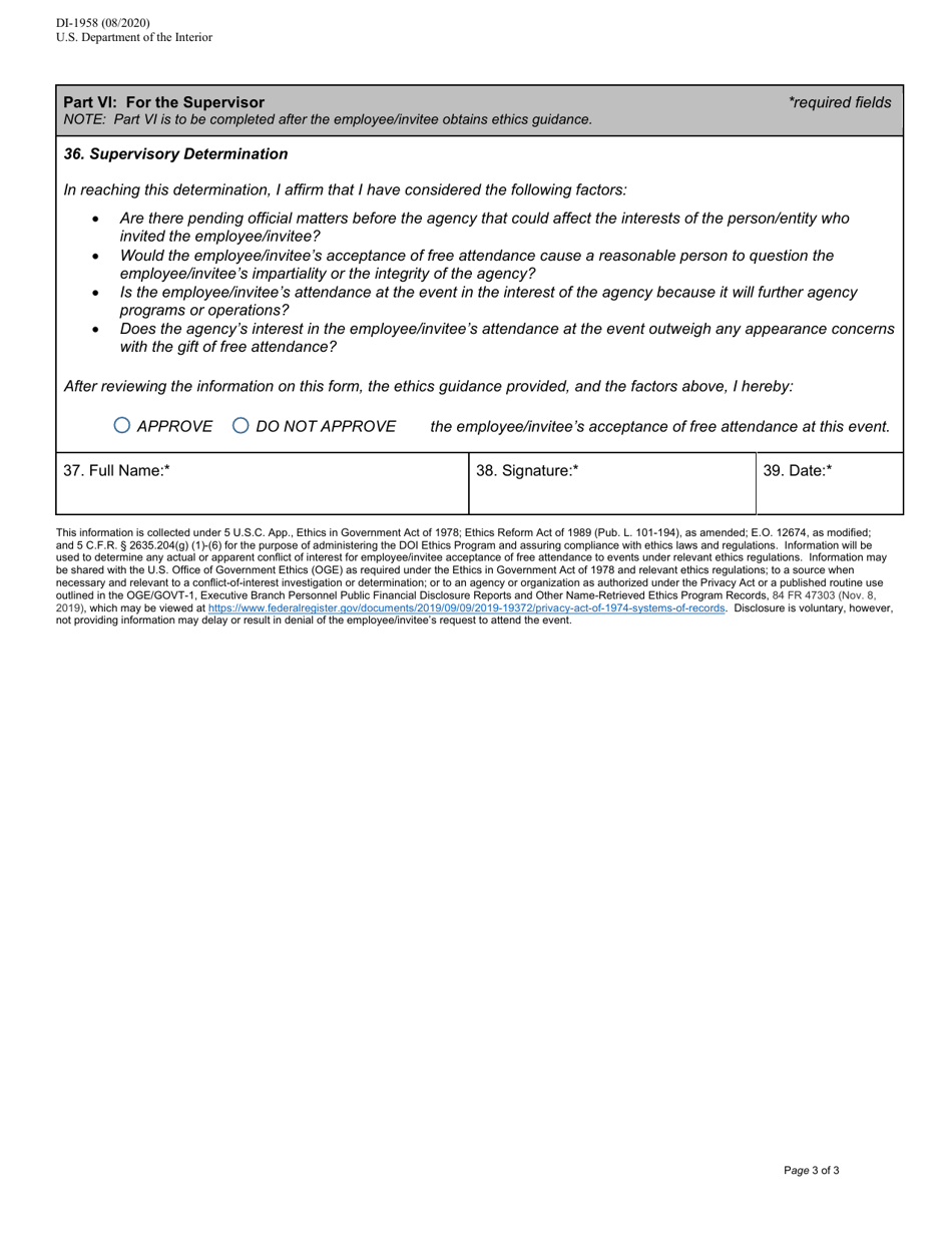 Form DI-1958 Authorization for Free Attendance at a Widely Attended Gathering, Page 3