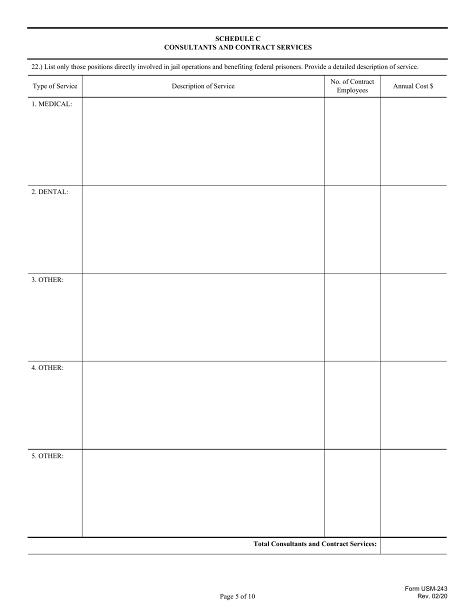 Form USM-243 Cost Sheet for Detention Services, Page 5