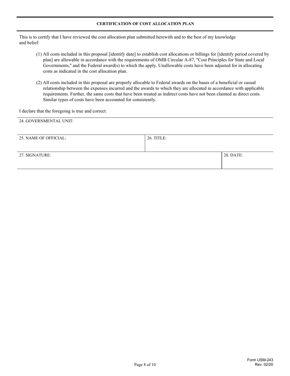 Form USM-243 Cost Sheet for Detention Services, Page 8