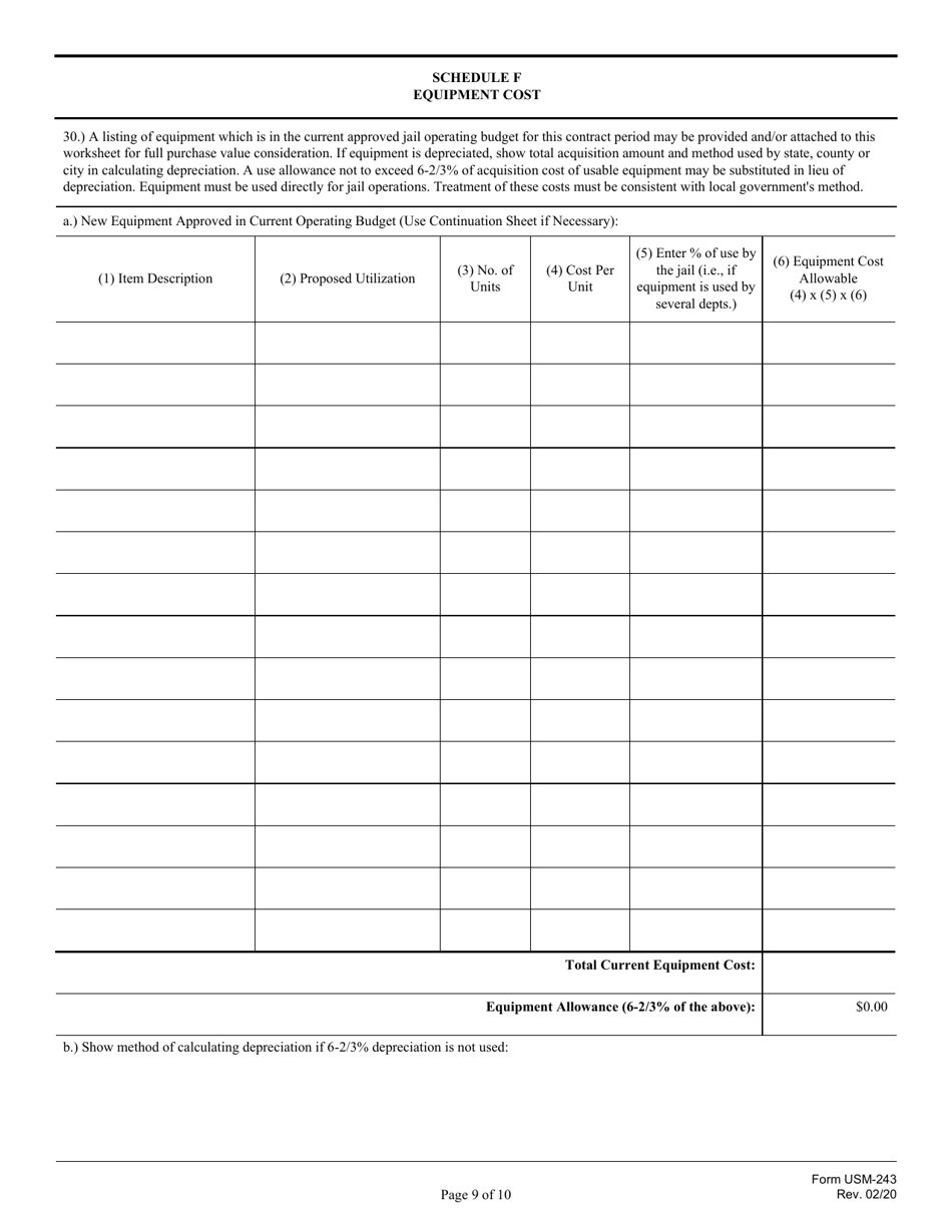 Form USM-243 Cost Sheet for Detention Services, Page 9