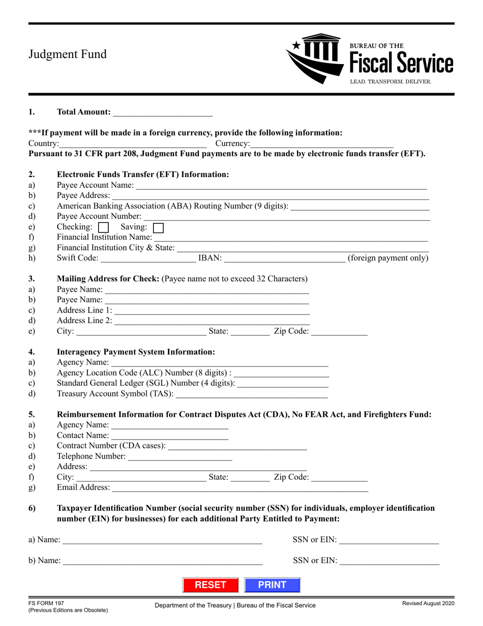 FS Form 197 Judgment Fund Voucher for Payment, Page 1