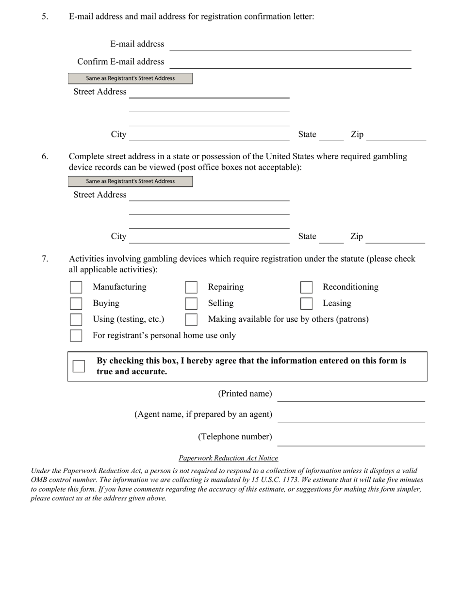 Request for Registration Under the Gambling Devices Act of 1962 - Fill ...