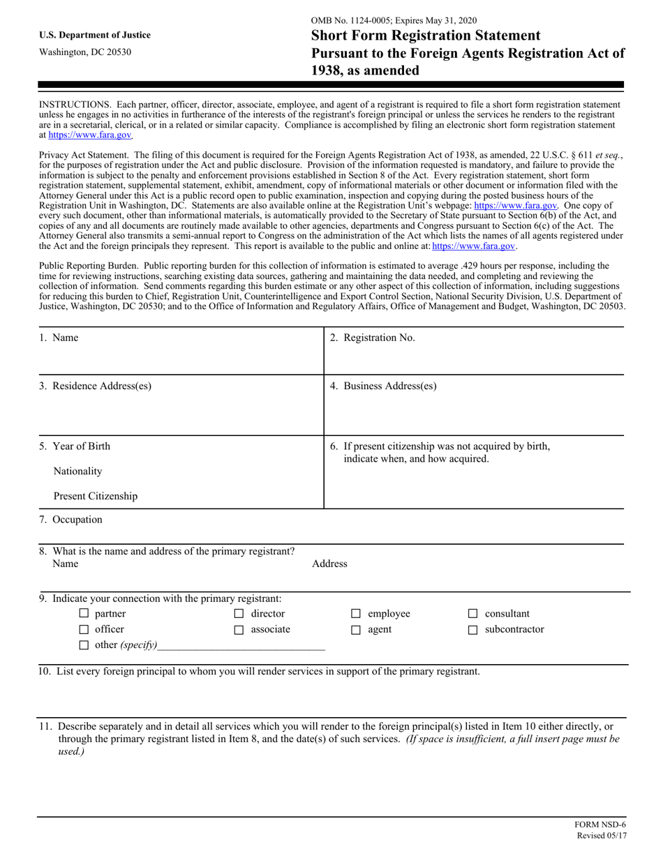 Form NSD-6 Short Form Registration Statement Pursuant to the Foreign Agents Registration Act of 1938, Page 1