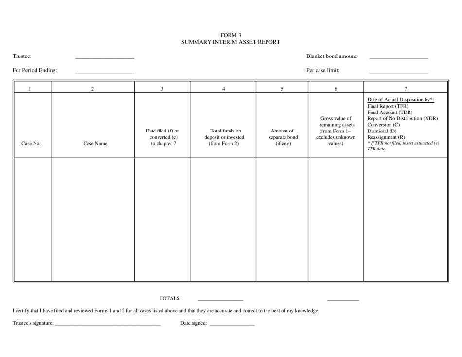 Form 3 Summary Interim Asset Report, Page 1