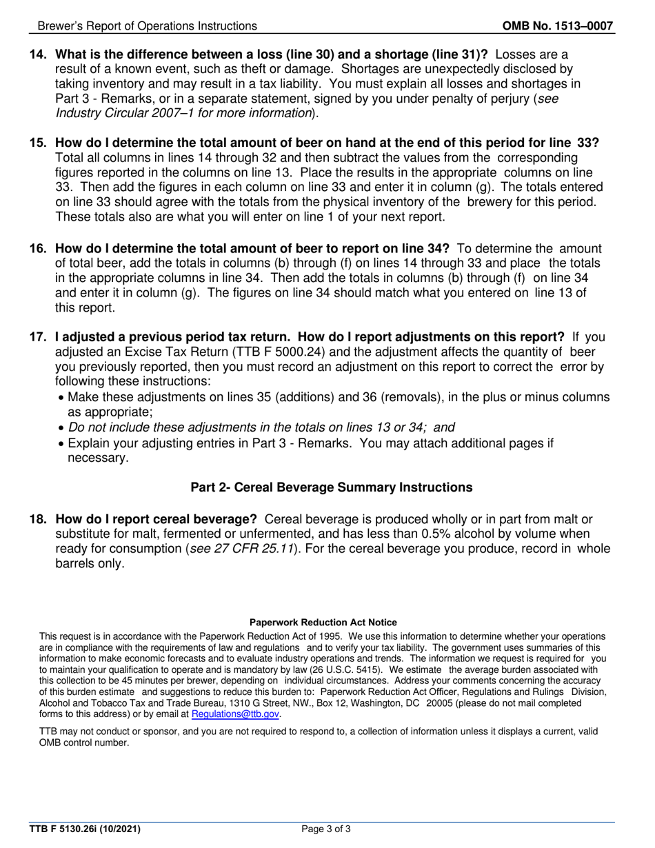 Instructions for TTB Form 5130.26SM Quarterly Brewers Report of Operations, Page 3