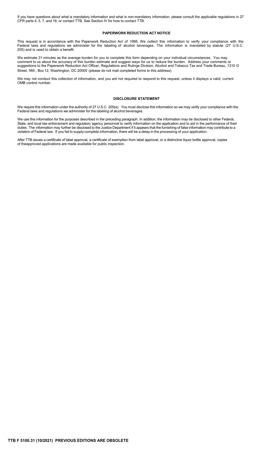 TTB Form 5100.31 Application for and Certification / Exemption of Label / Bottle Approval, Page 5