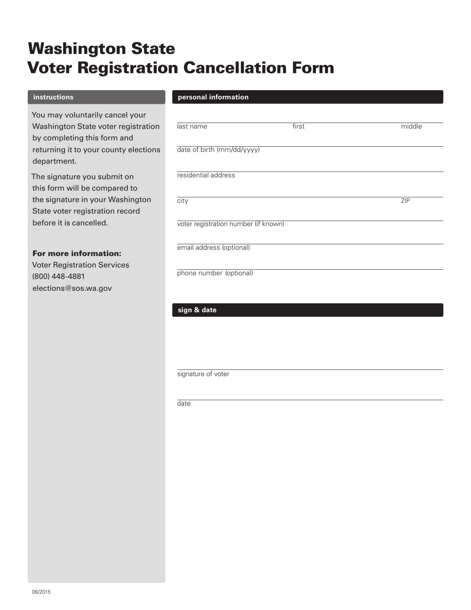 Washington State Voter Registration Cancellation Form - Washington, Page 1