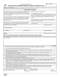 Document preview: Form DS-1620 Claim for Private Personal Property Against the United States