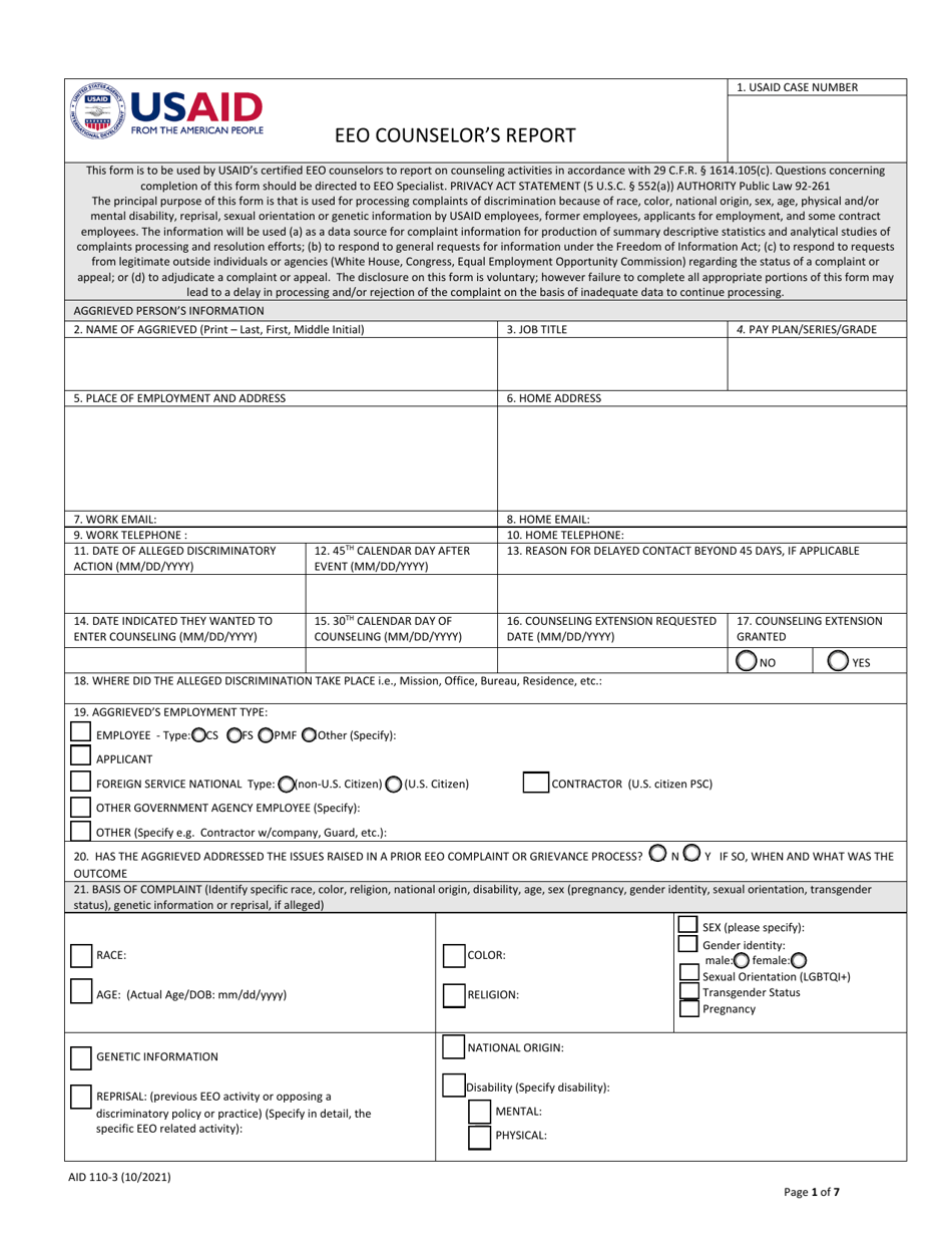 Form AID110-3 EEO Counselors Report, Page 1