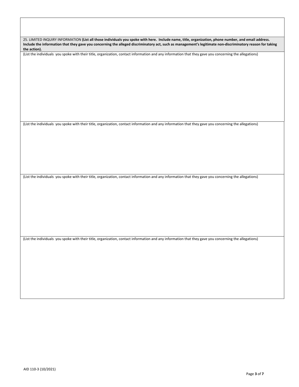 Form AID110-3 EEO Counselors Report, Page 3