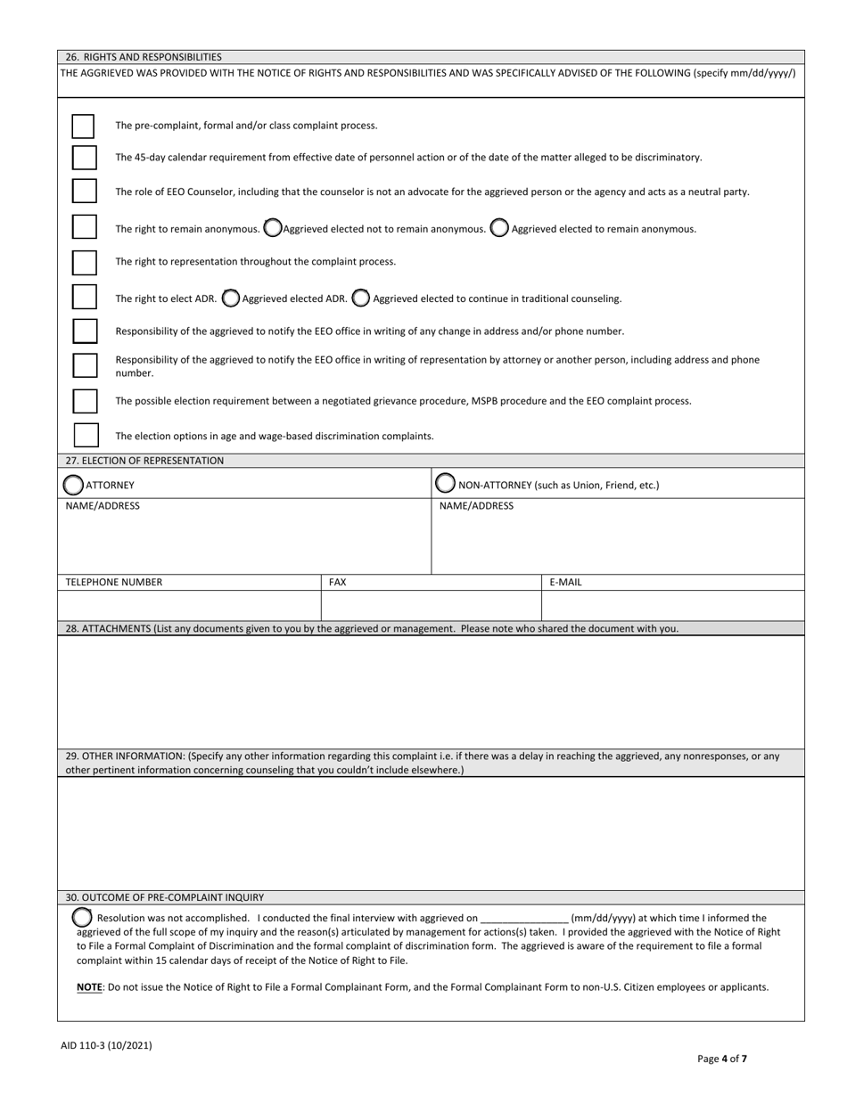 Form AID110-3 EEO Counselors Report, Page 4