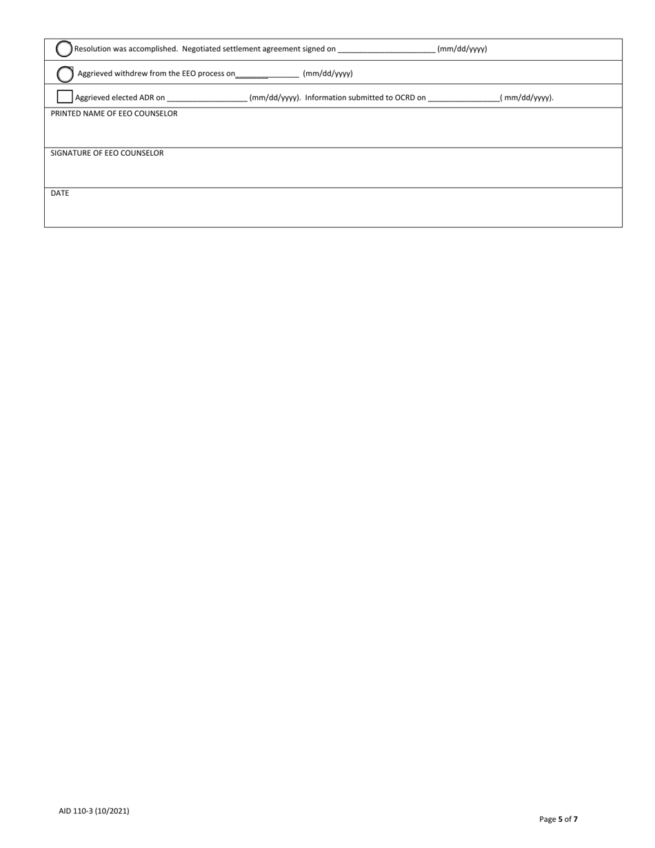 Form AID110-3 EEO Counselors Report, Page 5