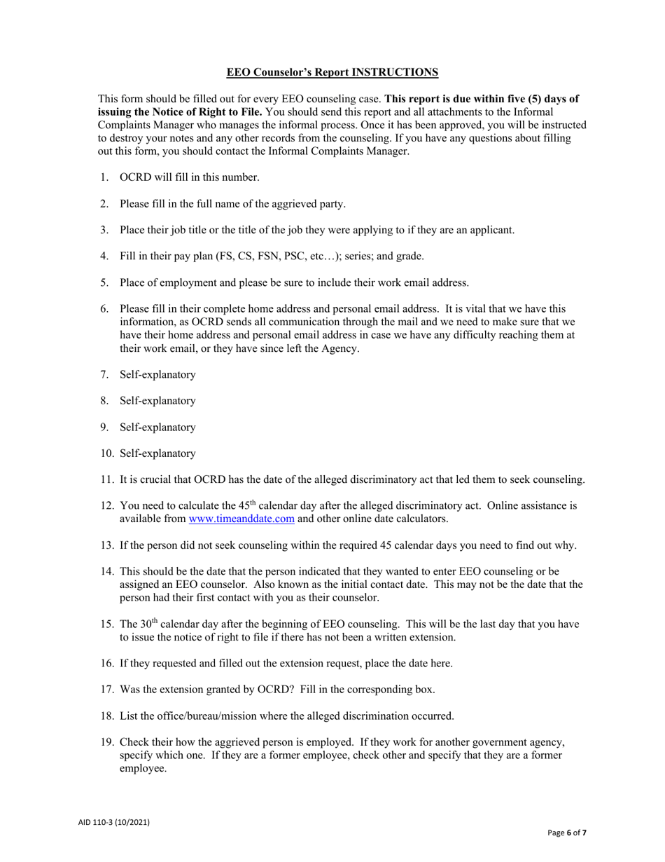 Form AID110-3 EEO Counselors Report, Page 6