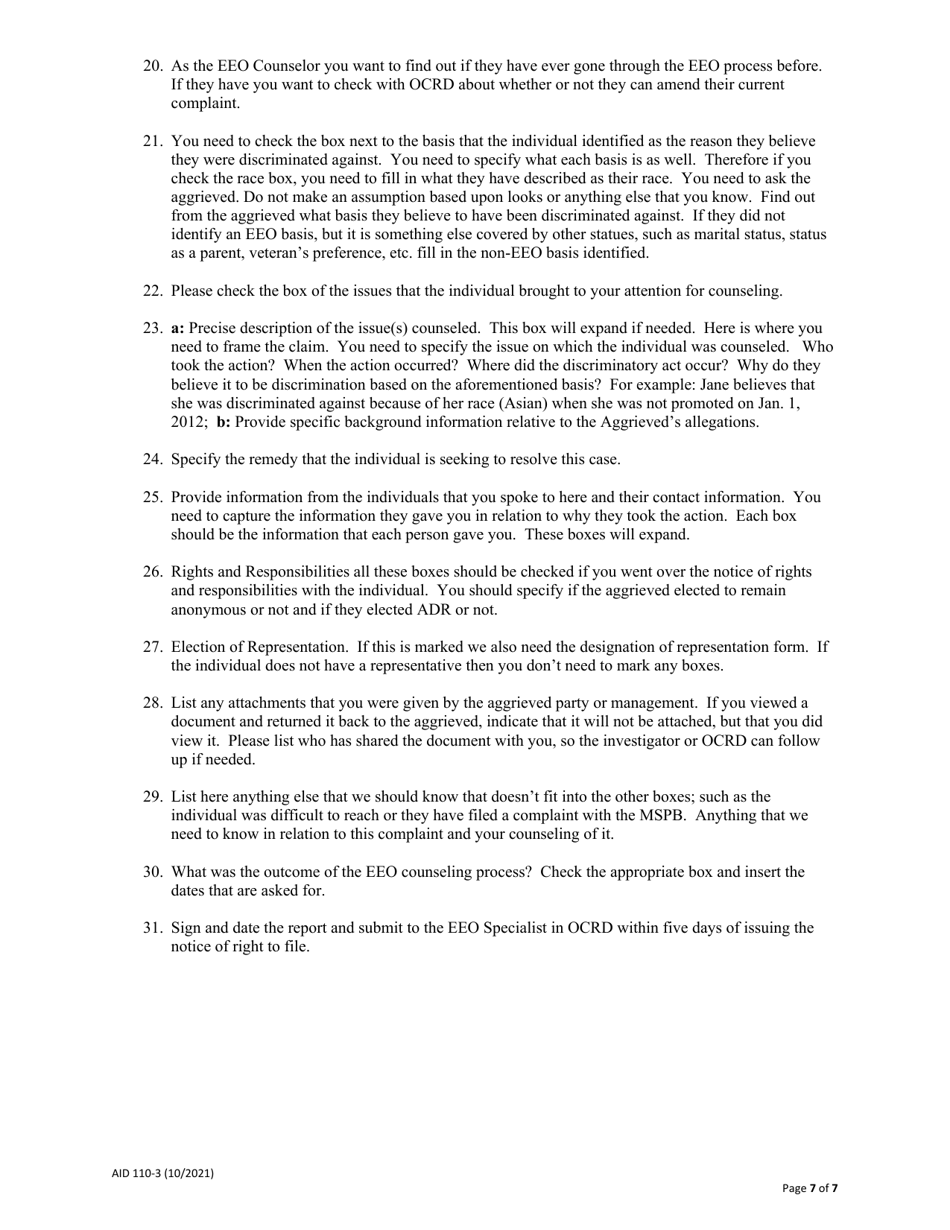 Form AID110-3 EEO Counselors Report, Page 7