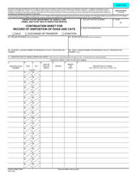 APHIS Form 7006A Continuation Sheet for Record of Disposition of Dogs and Cats