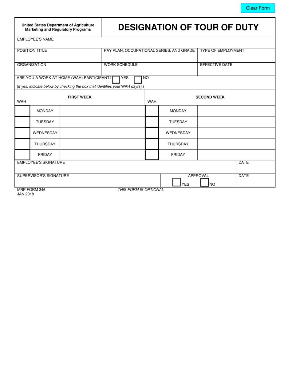 MRP Form 346 Designation of Tour of Duty, Page 1