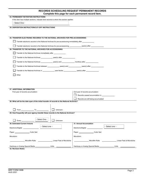 MRP Form 399B Records Scheduling Request Permanent Records