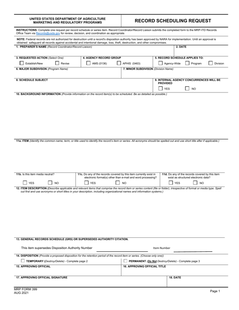 MRP Form 399 Record Scheduling Request