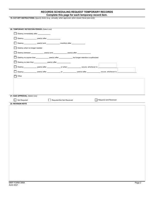 MRP Form 399A Records Scheduling Request Temporary Records