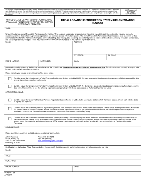 VS Form 1-63 Tribal Location Identification System Implementation Request