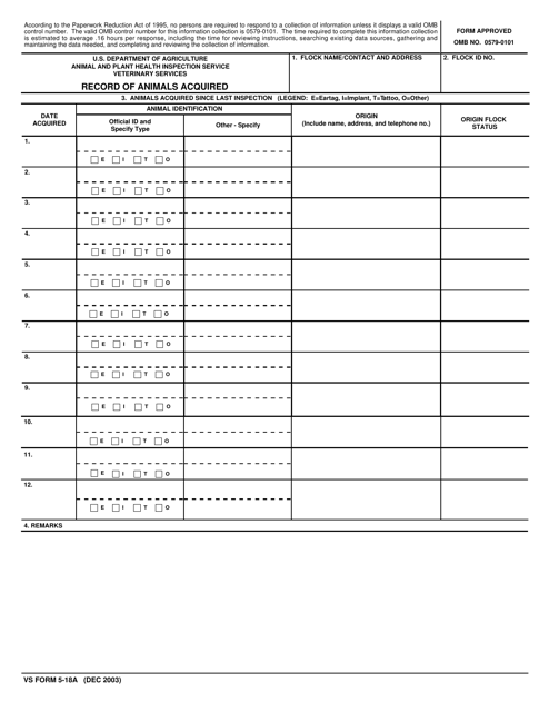 VS Form 5-18A  Printable Pdf