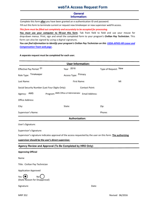 MRP Form 352  Printable Pdf