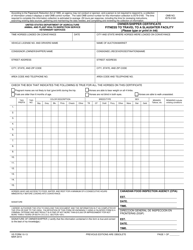 Document preview: VS Form 10-13 Owner/Shipper Certificate Fitness to Travel to a Slaughter Facility