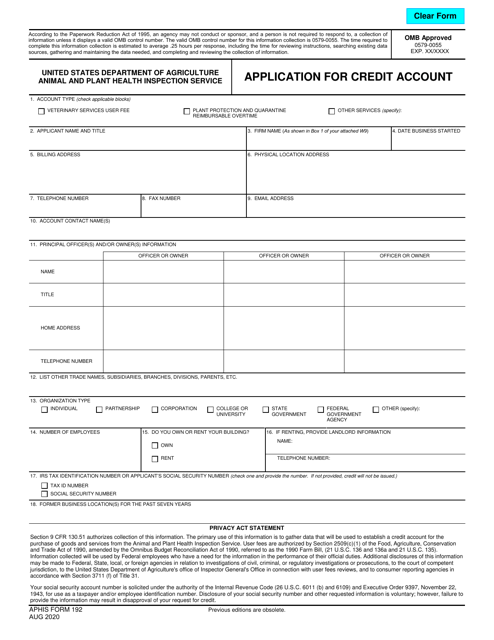 aphis-form-192-download-fillable-pdf-or-fill-online-application-for