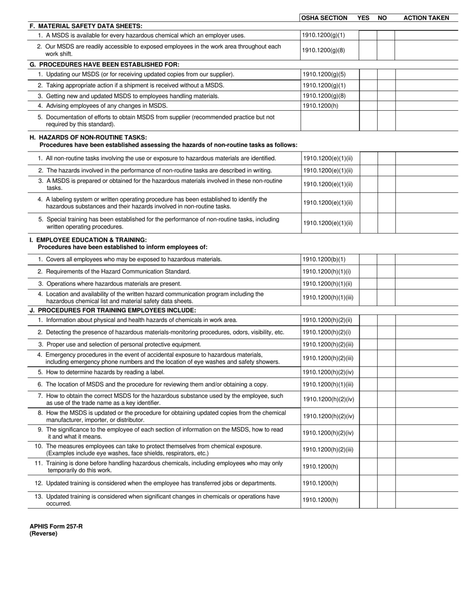 APHIS Form 257-R - Fill Out, Sign Online and Download Printable PDF ...