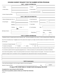 Document preview: HRO Form 343SH Housing Subsidy Request for the Summer Intern Program
