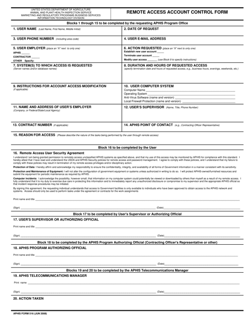 APHIS Form 516  Printable Pdf