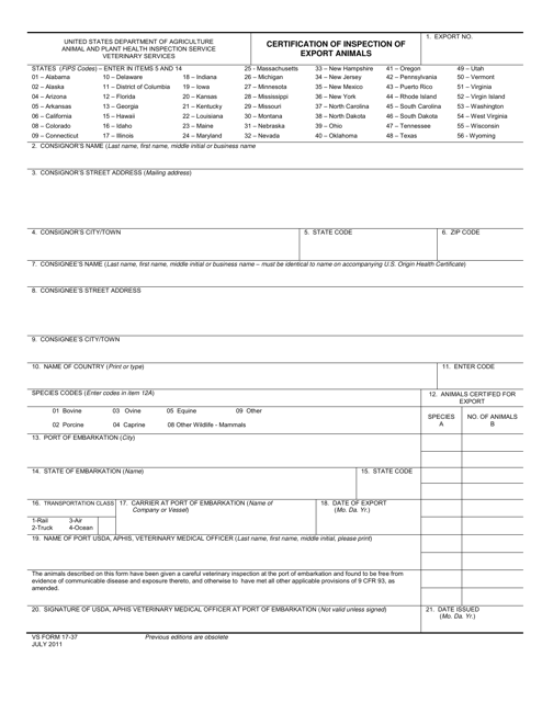 VS Form 17-37  Printable Pdf