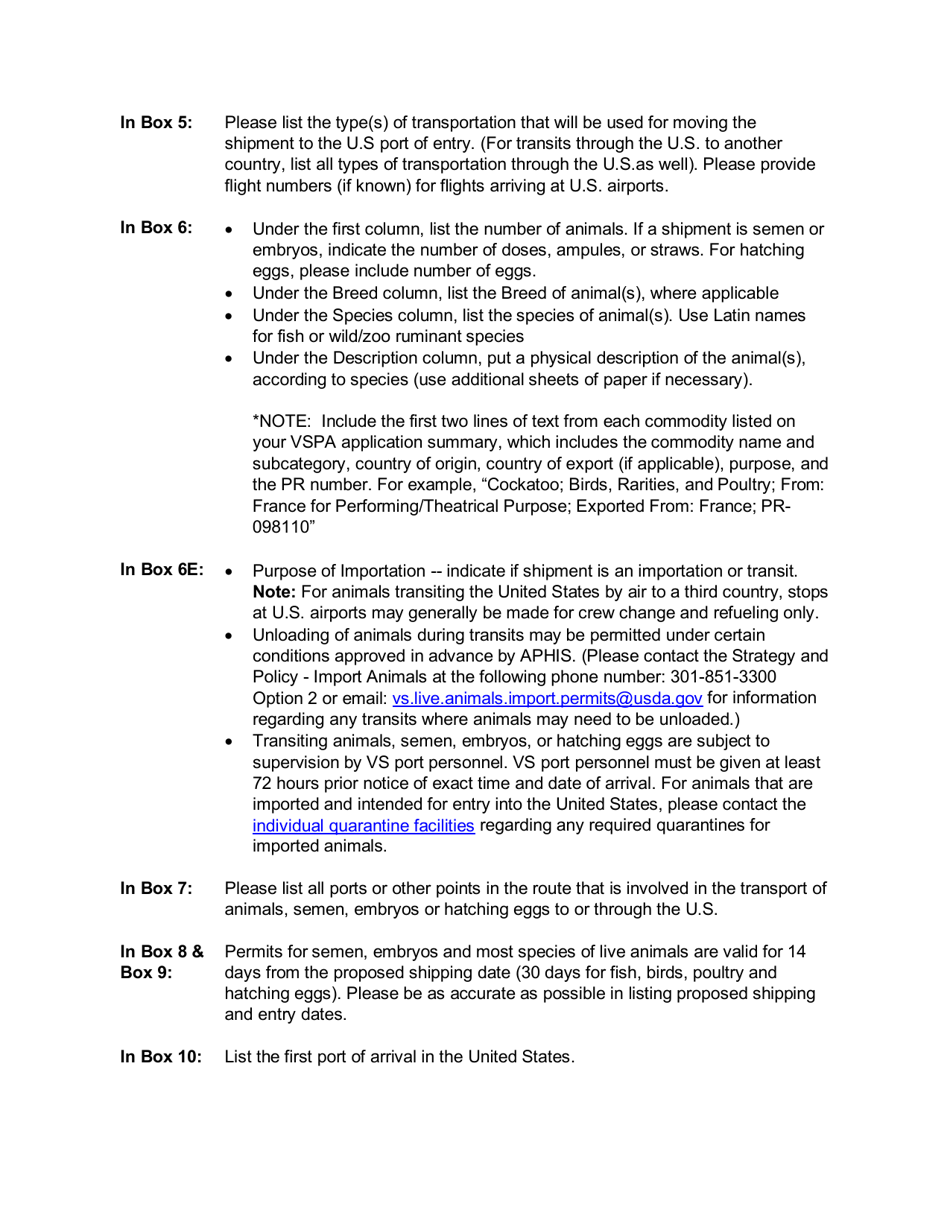 Instructions for VS Form 17-129 Application for Import or in Transit Permit, Page 2