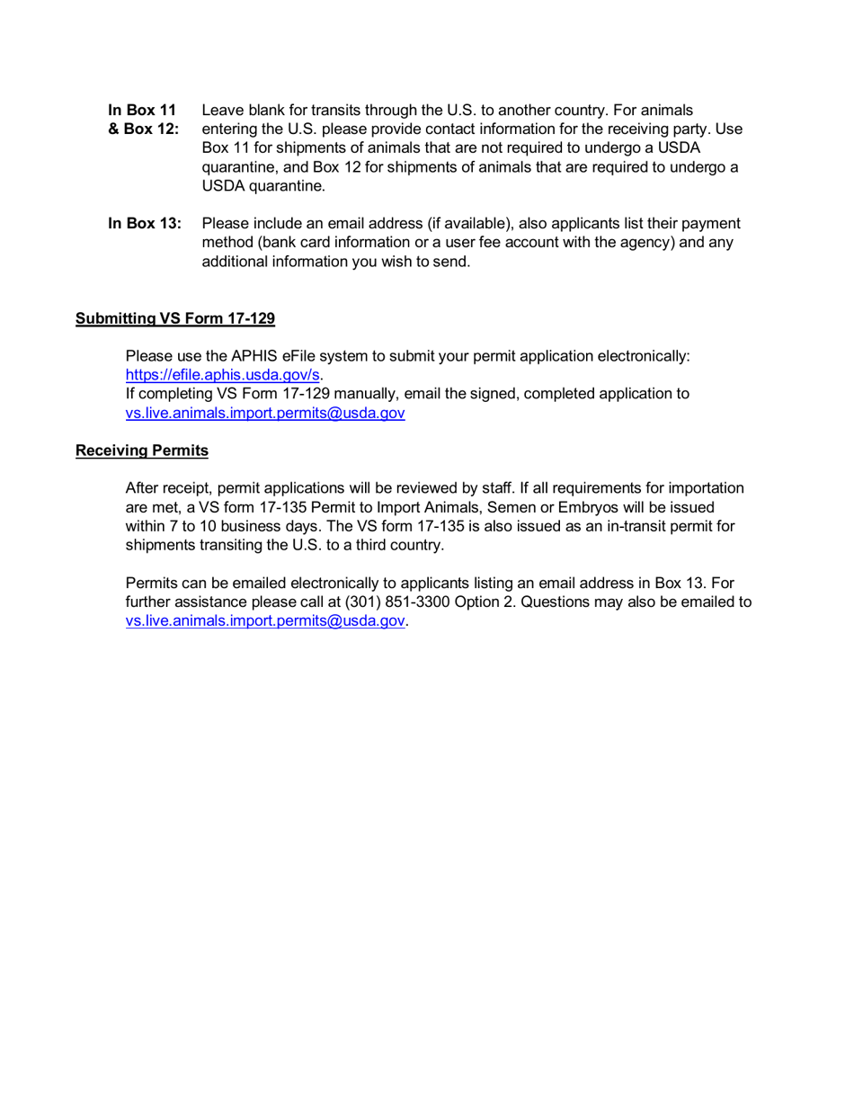 Instructions for VS Form 17-129 Application for Import or in Transit Permit, Page 3