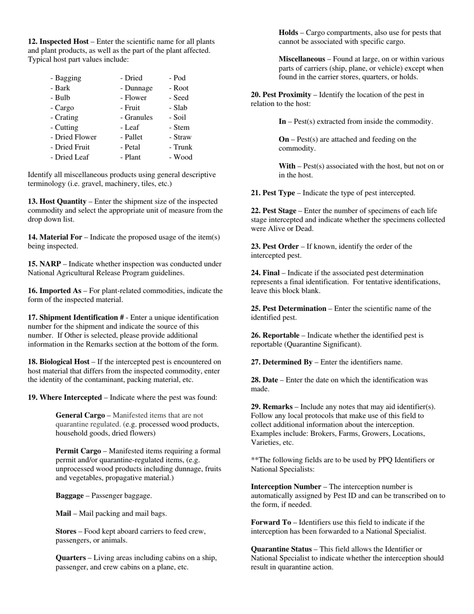 PPQ Form 309A Pest Interception Record, Page 3