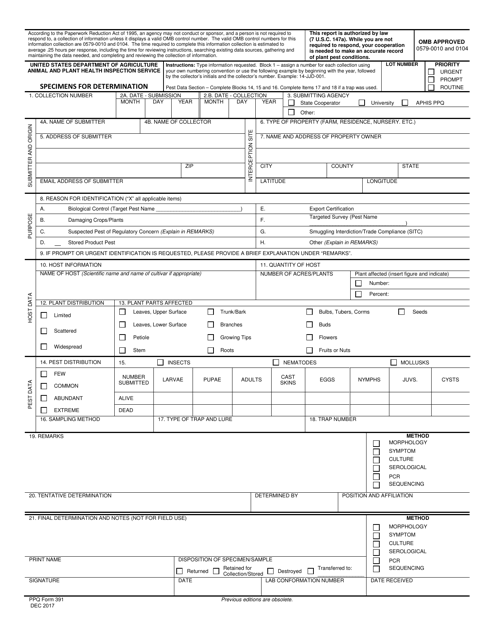 PPQ Form 391  Printable Pdf