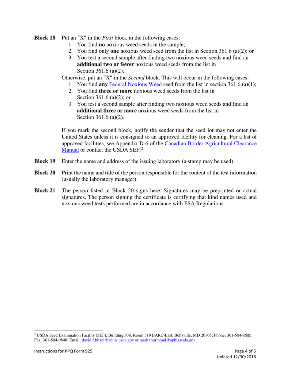 PPQ Form 925 Federal Seed Analysis Certificate, Page 5