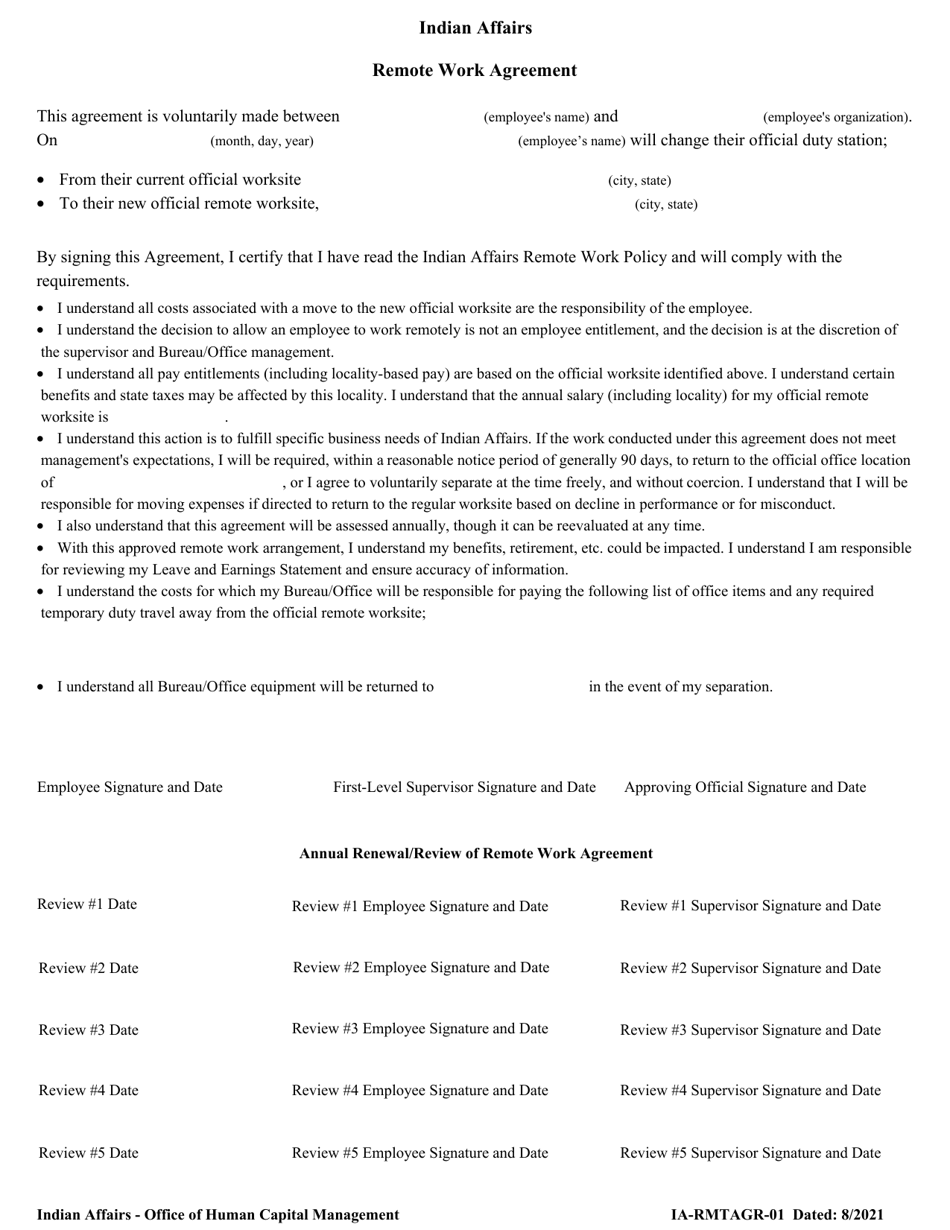 Form IA-RMTAGR-01 Remote Work Agreement, Page 1