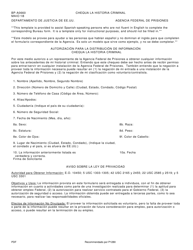 Form BP-A0660 Criminal History Check (English/Spanish), Page 2