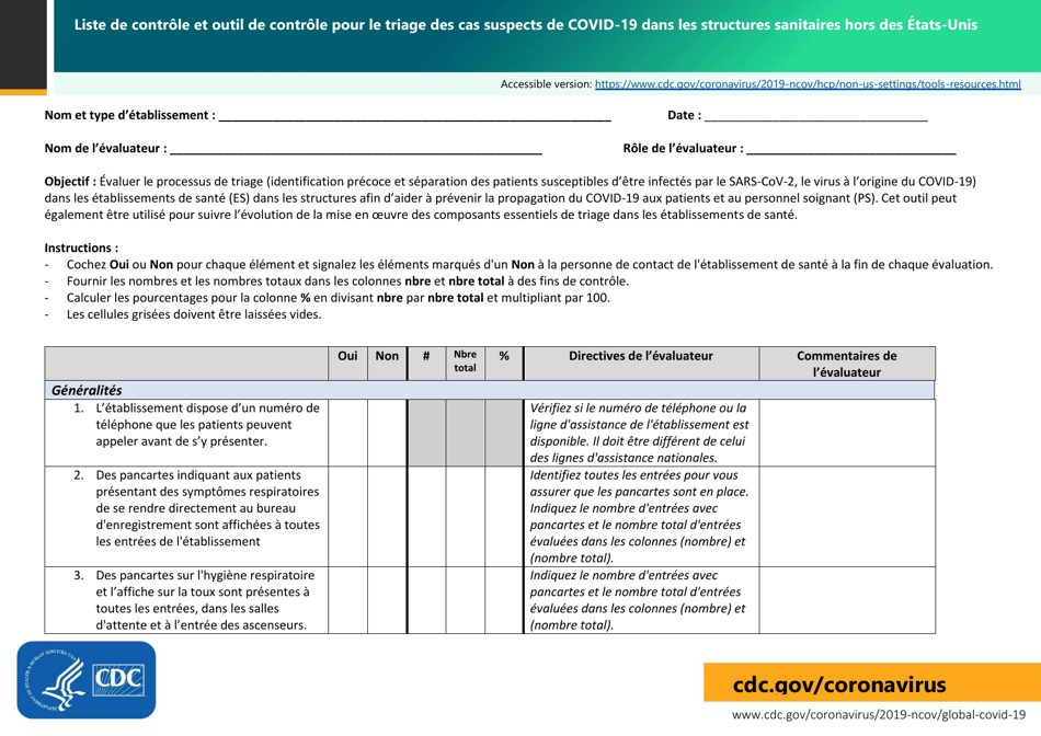 Checklist and Monitoring Tool for Triage of Suspected Covid-19 Cases in ...