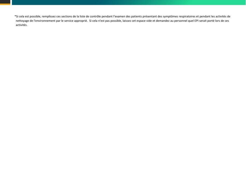 Checklist and Monitoring Tool for Triage of Suspected Covid-19 Cases in Non-US Healthcare Settings (French), Page 9