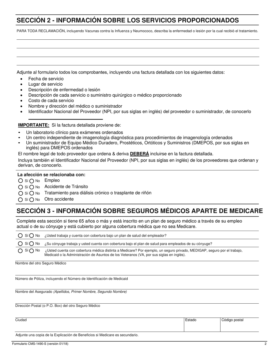 Formulario CMS-1490-S Solicitud Del Paciente Para Pago Medico (Spanish), Page 2