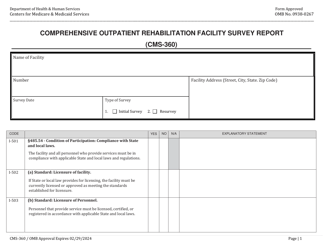 Document preview: Form CMS-360 Comprehensive Outpatient Rehabilitation Facility Survey Report