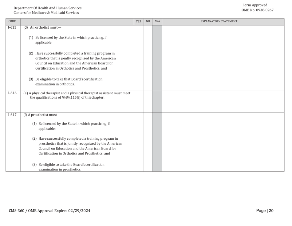 Form CMS-360 Comprehensive Outpatient Rehabilitation Facility Survey Report, Page 20
