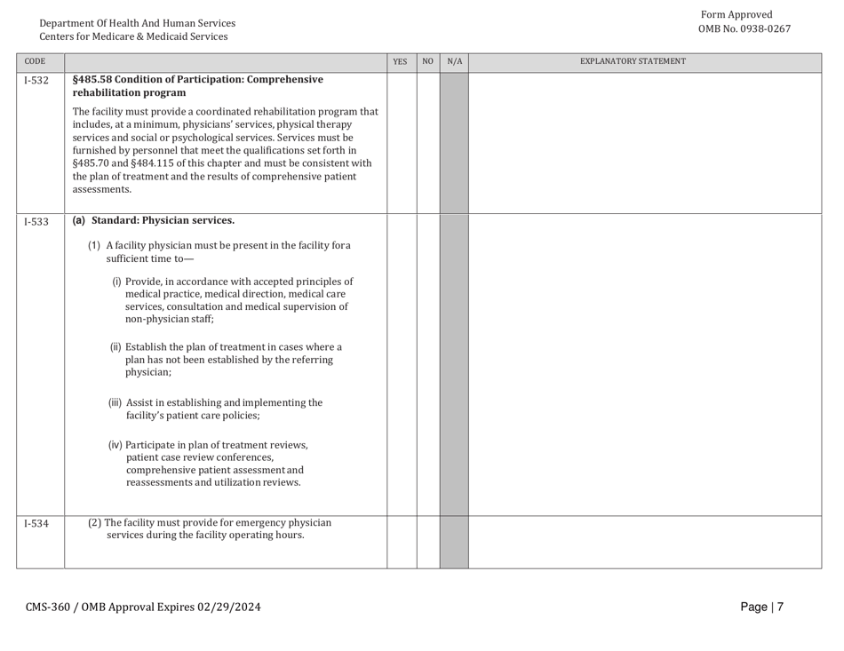 Form CMS-360 Comprehensive Outpatient Rehabilitation Facility Survey Report, Page 7