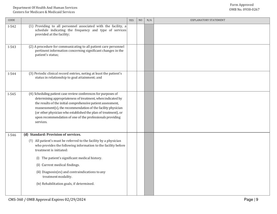 Form CMS-360 Comprehensive Outpatient Rehabilitation Facility Survey Report, Page 9