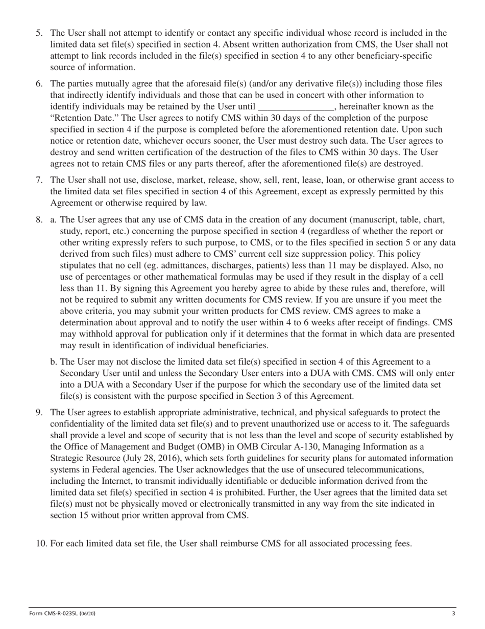 Form CMS-R-0235L Data Use Agreement - Limited Data Sets, Page 3
