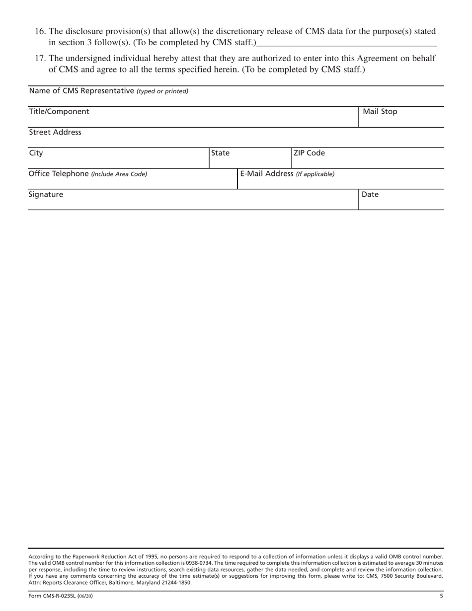 Form CMS-R-0235L Data Use Agreement - Limited Data Sets, Page 5